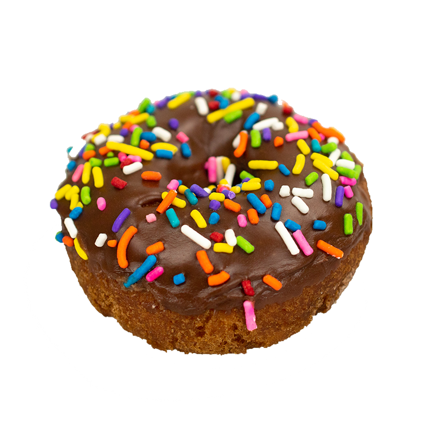 Chocolate Iced Vanilla Cake Donut with Sprinkles